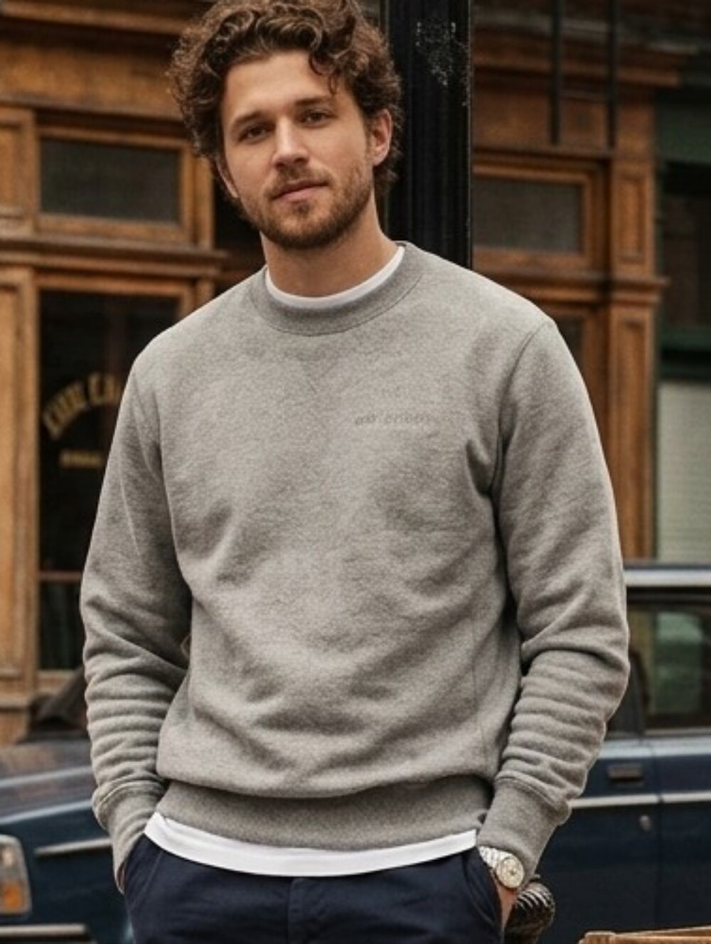 Aimé Leon Dore Embroidered Logo Crewneck Sweatshirt Grey Streetwear Minimalist M